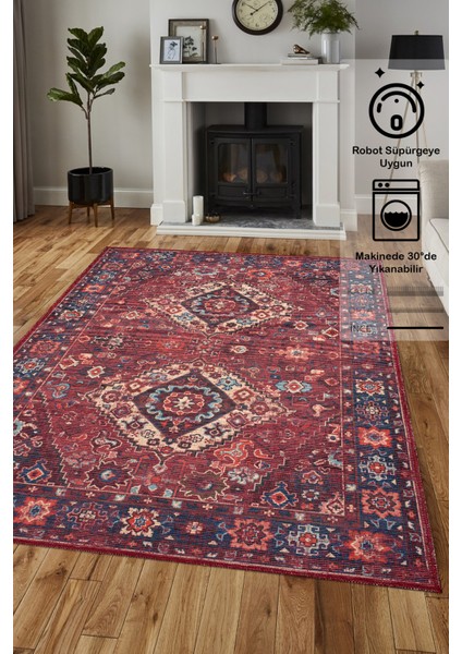 Konfor Antico 2307 Pamuk Tabanlı Yıkanabilir Otantik Vintage Klasik Eskitme Halı80x150