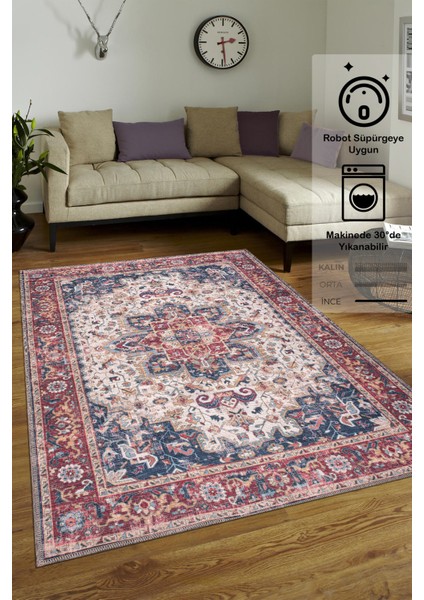 Konfor Halı Rugium Pera Vintage Yıkanabilir Halı Pamuk Taban Dokuma Kilim 2323 80 x 150 cm