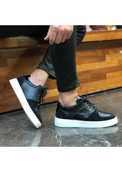 Sail Lakers - Siyah Deri, Süet Bağcıklı Erkek Sneaker