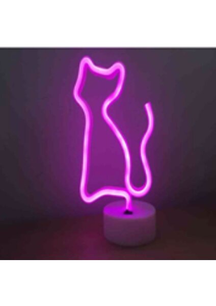 Neon Işıklı Kedi Lamba Usb+Pil