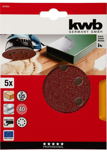 Kwb Daire Zımpara 125 mm 40 Kum 5 Adet 49491904