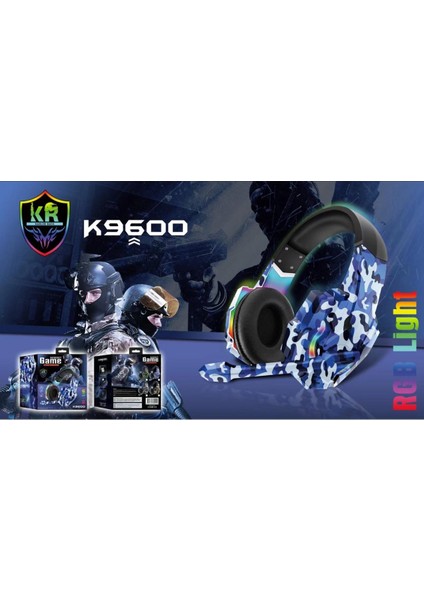 K9600 Rgb Işıklı Oyuncu Kulaklığı Kamuflaj - Mavi