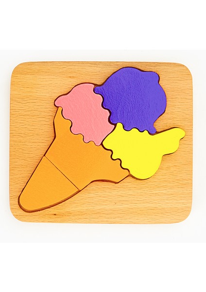Doğal Ahşap Çocuklar İçin Eğitici ve Öğretici Ahşap Renkli Dondurma Puzzle 3 Boyutlu Denge Oyunu