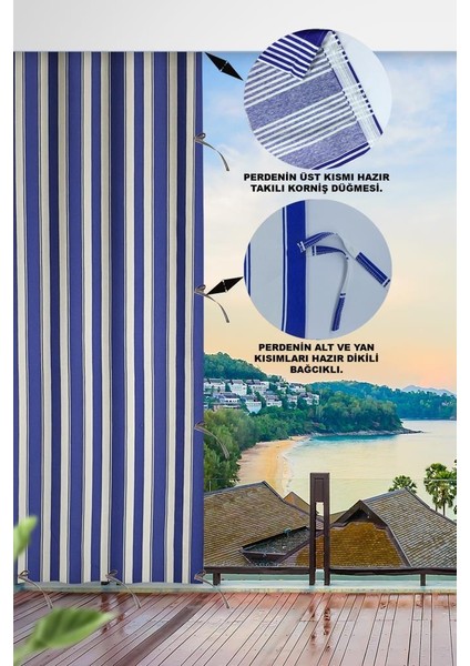 Her Ölçüde Enxboy Seçenekli Bağcıklı Balkon Perdesi-Balkon Brandası Mavi fiyatları