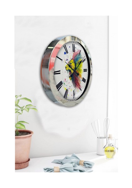 Krom Çerçeveli Salon Ofis Duvar Saati 36 cm