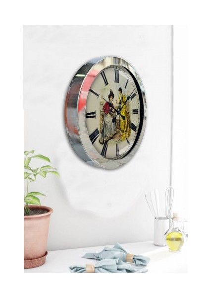 Krom Çerçeveli Salon Ofis Duvar Saati 36 cm