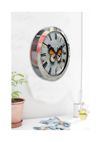 Krom Çerçeveli Salon Ofis Duvar Saati 36 cm
