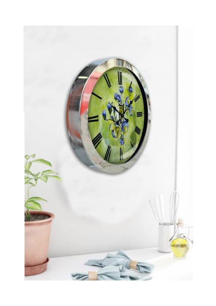 Krom Çerçeveli Salon Ofis Duvar Saati 36 cm