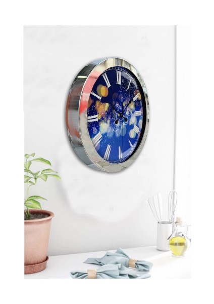 Krom Çerçeveli Salon Ofis Duvar Saati 36 cm