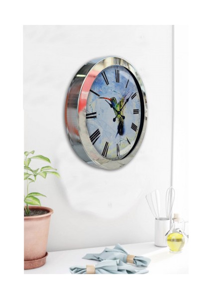 Krom Çerçeveli Salon Ofis Duvar Saati 36 cm