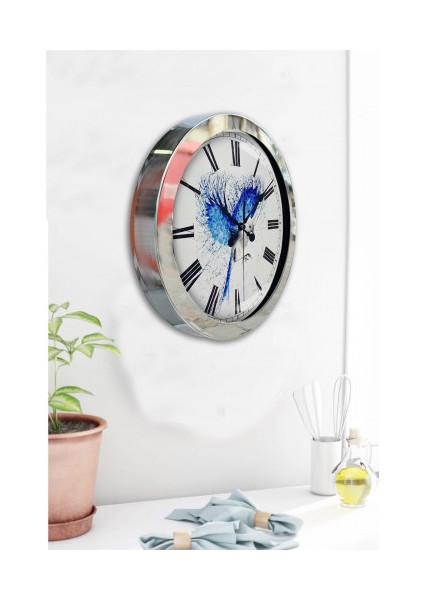 Krom Çerçeveli Salon Ofis Duvar Saati 36 cm