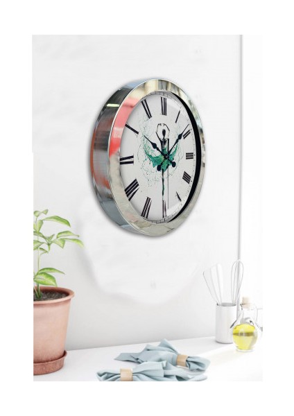 Krom Çerçeveli Salon Ofis Duvar Saati 36 cm