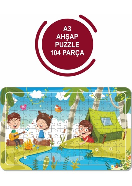 Çocuklar Kampta A3 104 Parça Puzzle Oyuncak Yapboz