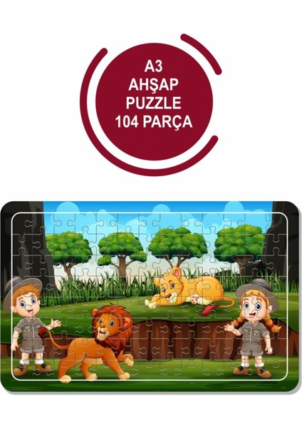 Aslanlar ve Biz A3 104 Parça Puzzle Oyuncak Yapboz