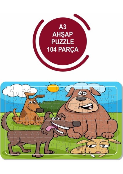 Sevimli Köpekler A3 104 Parça Puzzle Oyuncak Yapboz