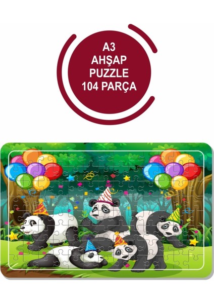 Sevimli Hayvanlar Panda A3 104 Parça Puzzle Oyuncak Yapboz
