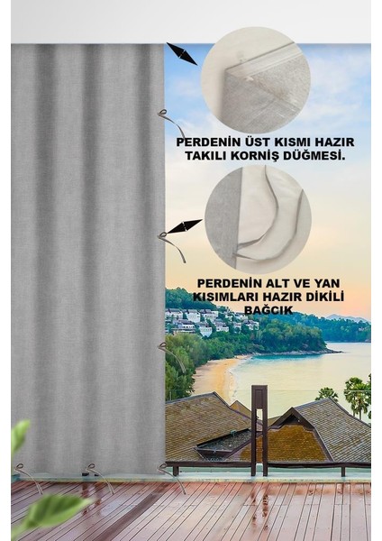 Altın Pamuk  Enxboy Seçenekli Bağcıklı Balkon Perdesi Brandası Gri