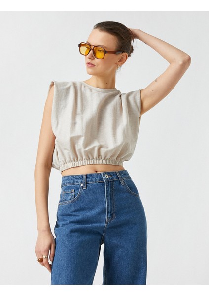 2YAK13351EK Yuvarlak Yaka Kısa Kollu Normal Kalıp Açık Kahve Kadın T-Shirt