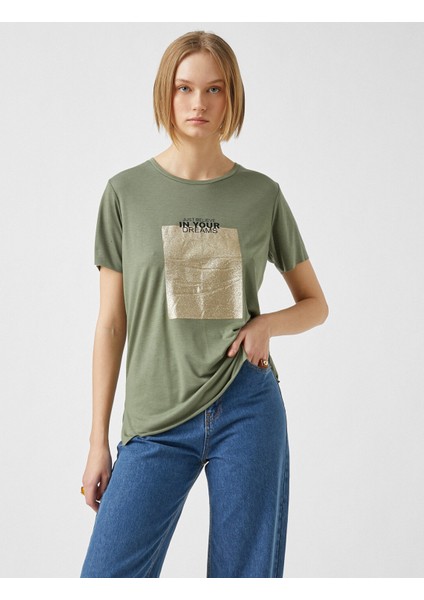 Kadın Bisiklet Yaka Kısa Kollu Baskılı Tişört modelleri