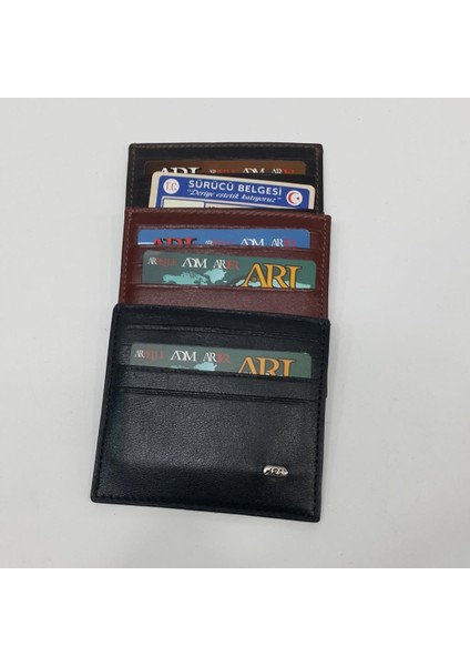 Siyah-Taba-Kahve Renkte Yatay Model Hakiki Deri Önde Arkada Bölmeli Kartlık fırsatları