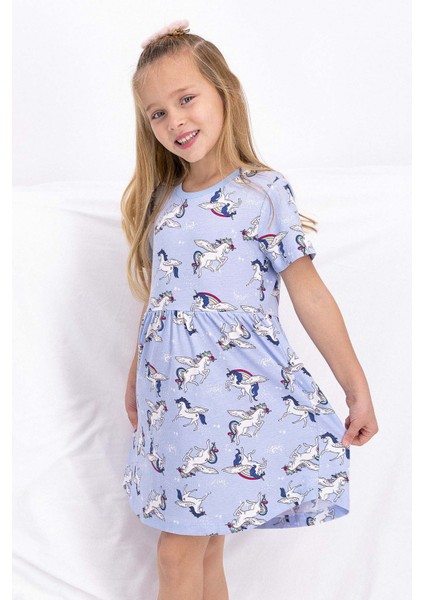 Unicorn Buz Mavi Kız Çocuk Elbise