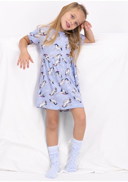 Unicorn Buz Mavi Kız Çocuk Elbise modelleri