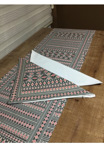 İnca Pamuk Duck Baskılı Kumaş Desenli Runner&Kırlent Seti 3 Parça - 56