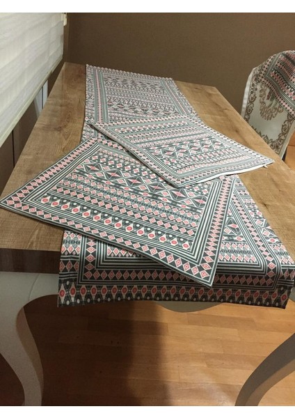 İnca Pamuk Duck Baskılı Kumaş Desenli Runner&Kırlent Seti 3 Parça - 56