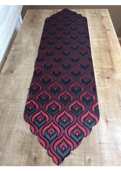 Mihrimah Jakar Kumaş Lazer Kesim Kırmızı/Siyah Runner 140 cm - 103