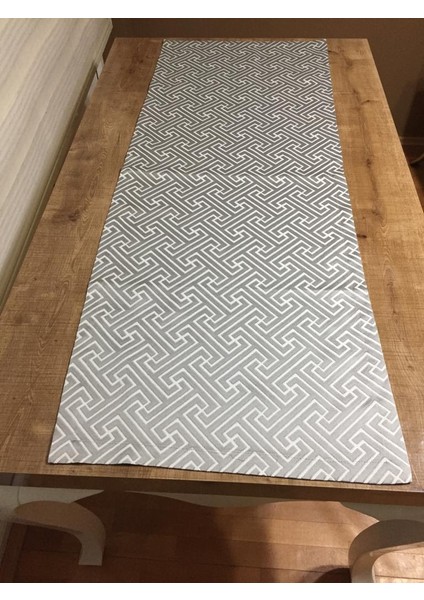 Labirent Geometrik Desenli jakar Kumaş Gri/Ekru Runner 40*140 cm - 83