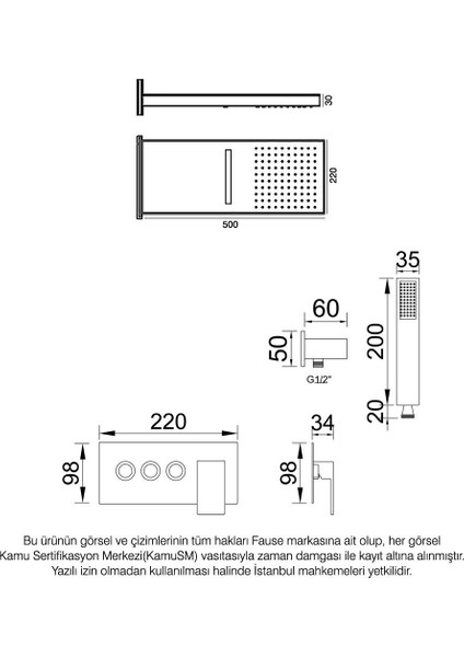 Ankastre Comfort Panel Şelale Duş Seti Altın Gold FAU111-G