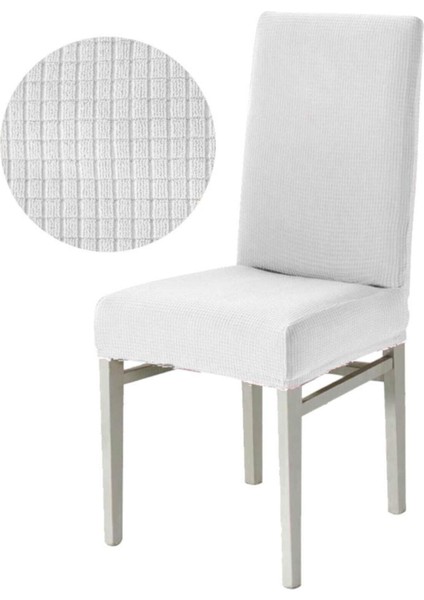 Beyaz Bambu Yıkanabilir Likralı Esnek Lastikli Sandalye Örtüsü