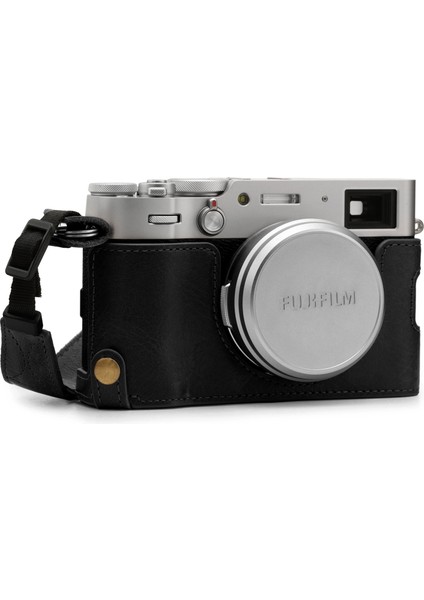 Fujifilm X100V Tek Dip Hakiki Deri Fotoğraf Makinesi Kılıfı - Siyah