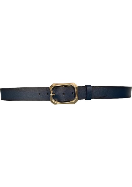 Deri, Gold Tokalı Lacivert Kadın Kemeri 4 cm