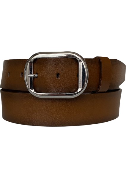 Deri, Parlak Gümüş Tokalı Kahverengi Kadın Kemeri 4 cm fiyatları