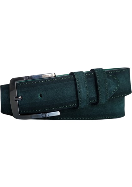 %100 Deri Süet Yeşil Kanvas Pantolon Kemeri 4cm