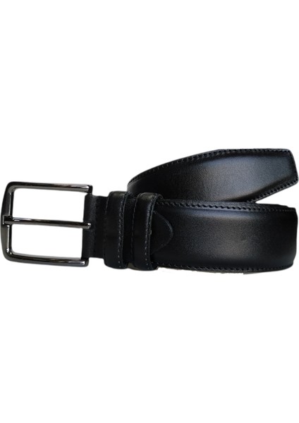 %100 Deri Düz Kanvas Pantolon Kemeri 4cm; Siyah