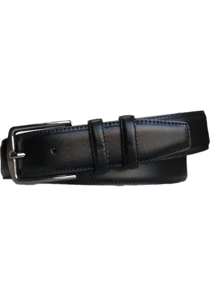 %100 Deri Düz Kanvas Pantolon Kemeri 4cm; Siyah
