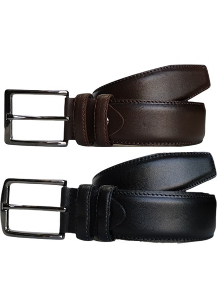 %100 Deri 2'li Set Düz Kanvas Pantolon Kemeri 4cm; Siyah - Kahverengi fiyatları