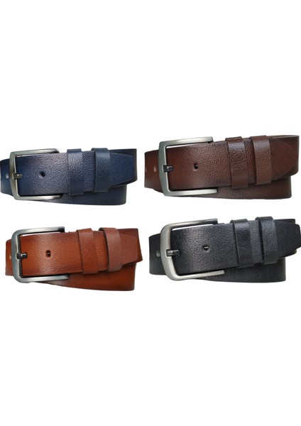 %100 Deri 4'lü Set Düz Kot Pantolon Kemeri 4.5cm: Siyah-Kahverengi -Taba-Lacivert