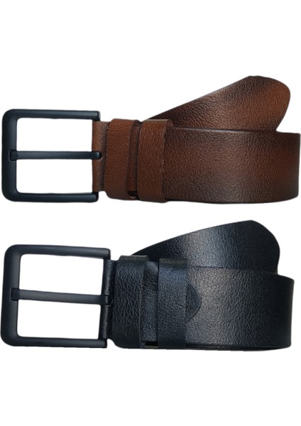 %100 Deri 2'li Set Siyah Tokalı Kot Pantolon Kemeri 4.5cm; Siyah - Taba fiyatları