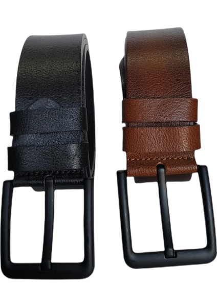 %100 Deri 2'li Set Siyah Tokalı Kot Pantolon Kemeri 4.5cm; Siyah - Taba modelleri