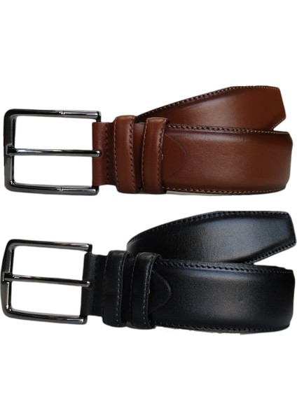 %100 Deri 2'li Set Düz Kanvas Pantolon Kemeri 4cm; Siyah - Taba fiyatları
