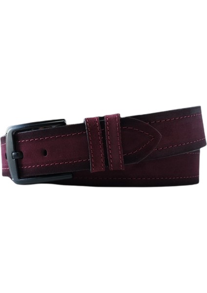 %100 Deri Bordo Süet Kot Pantolon Kemeri 4.5cm