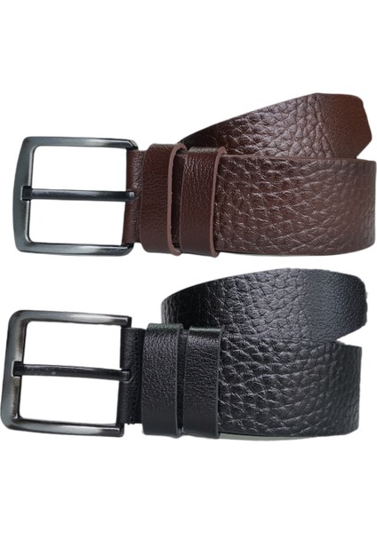 %100 Deri 2'li Set Kroko Desenli Kot Pantolon Kemeri 4.5cm: Siyah-Kahverengi fiyatları