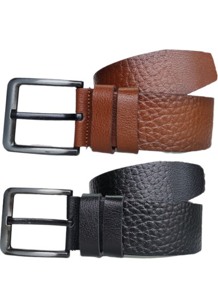 %100 Deri 2'li Set Kroko Desenli Kot Pantolon Kemeri 4.5cm: Siyah-Taba fiyatları