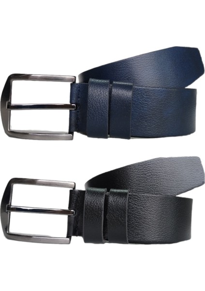 %100 Deri 2'li Set Düz Kanvas Pantolon Kemeri 4cm: Siyah-Lacivert fiyatları