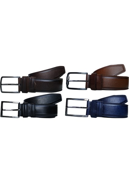 %100 Deri 4'lü Set Dikiş Desenli Kumaş Pantolon Kemeri 3.5cm: Siyah-Kahverengi-Lacivert-Taba fiyatları