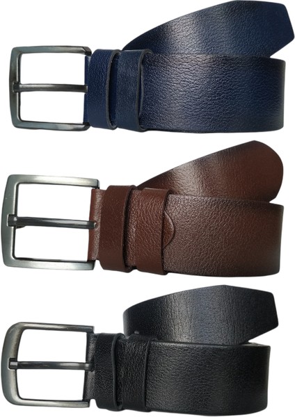 %100 Deri 3'lü Set Düz Kot Pantolon Kemeri 4.5cm: Siyah-Kahverengi - Lacivert fiyatları