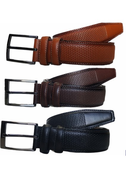 %100 Deri 3'lü Set Desenli Klasik Kumaş Pantolon Kemeri 3.5cm : Siyah - Kahverengi - Taba fiyatları